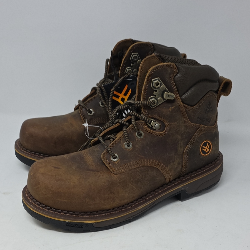 Hawx Crew Chief Men's Brown Leather Work Boots  Lace-Up Comp Toe Punct Size 11EE